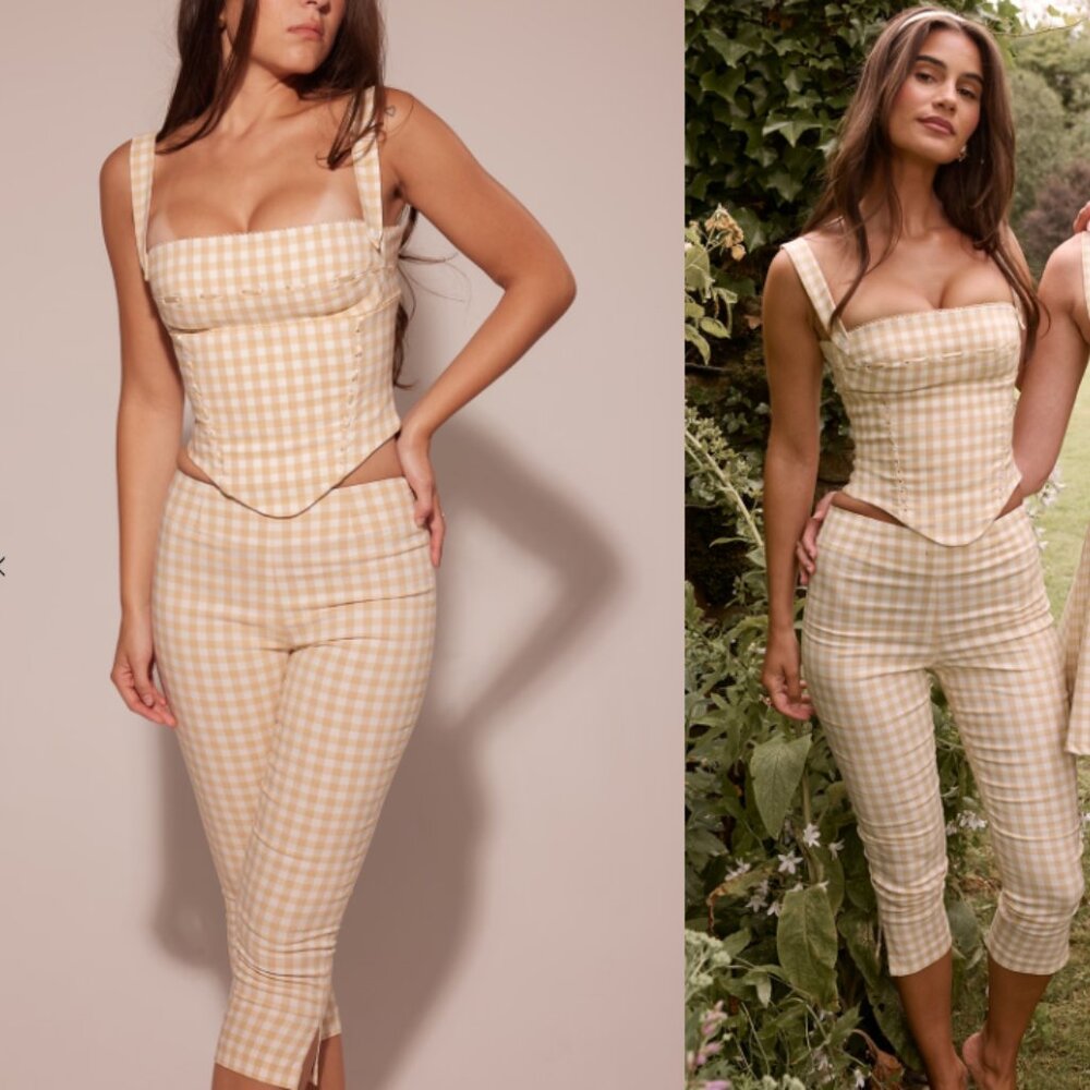 House of CB 'Carella' Gingerbread Gingham Capris NWOT - Picture 3 of 6